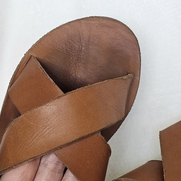 Sseko Slide Sandal Leather Caramel Brown Cross Strap Womens Size 7‎ - Picture 7 of 9